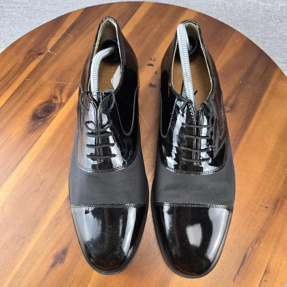 Stacy Adams‎ Mens Black Patent Leather Fabric Tuxedo Cap Toe Oxford Shoes 10.5 M